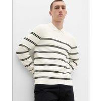 M&S Cotton Rich Half Zip Knitted Polo Shirt Ecru Mix