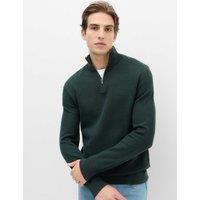 M&S Pure Cotton Textured Half Zip Jumper Dark Evergreen