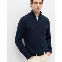M&S Pure Cotton Textured Half Zip Jumper Navy
