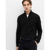 M&S Pure Cotton Textured Half Zip Jumper Black