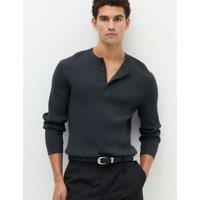 M&S Cotton Blend Smart Henley Jumper Charcoal Mix