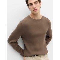 M&S Cotton Blend Crew Neck Smart Jumper Espresso