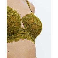 M&S Sabine Floral Lace Wired Balcony Bra F+ Antique Green