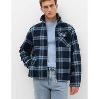 M&S Wool Blend Fleece Check Overshirt Navy