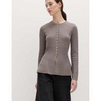 M&S Crew Neck Peplum Slim Fit Cardigan Nutmeg