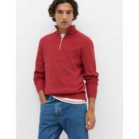 M&S Cotton Blend Ribbed Half Zip Jumper Medium Red