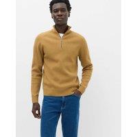 M&S Cotton Blend Ribbed Half Zip Jumper Butterscotch