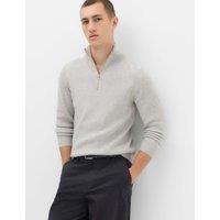 M&S Cotton Blend Ribbed Half Zip Jumper Grey Marl