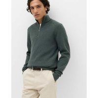 M&S Cotton Blend Ribbed Half Zip Jumper Cedar