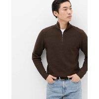 M&S Cotton Blend Ribbed Half Zip Jumper Bitter Chocolate