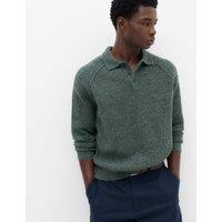 M&S Lofty Ribbed Buttoned Knitted Polo Shirt Cedar