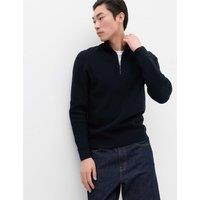 M&S Cotton Blend Ribbed Half Zip Jumper Black
