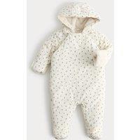 M&S Pure Cotton Floral Cord Pramsuit (0-12 Mths) Ivory