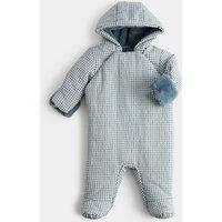 M&S Gingham Faux Fur Lined Pramsuit (0-12 Mths) Dark Petrol