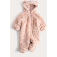 M&S Faux Fur Hooded Pramsuit (0-12 Mths) Blush