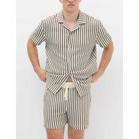 M&S Striped Knit Textured Cotton Blend Shorts Ecru