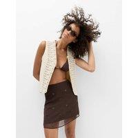 M&S Chiffon Embellished Mini A-Line Skirt Raisin