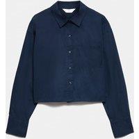 M&S Pure Cotton Cropped Pyjama Shirt Navy