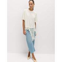 M&S Cotton Blend Lace Hem Detail T-Shirt Ivory