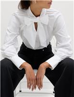 Pure Cotton Pussy Bow Tie Neck Shirt