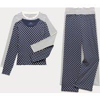 M&S 2 Pack Cotton Rich Printed Ribbed Pyjamas (6-16 Yrs) Navy Mix