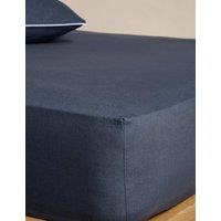 M&S Pure Linen 190gsm Deep Fitted Sheet Navy