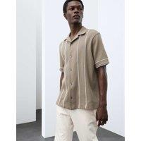 Autograph Cotton Rich Piped Stripe Knitted Polo Shirt Sable