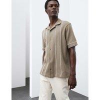 Autograph Cotton Rich Piped Stripe Knitted Polo Shirt Sable