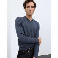 Autograph Pure Extra Fine Merino Wool Knitted Polo Shirt Nightshade