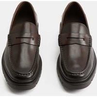 M&S Leather Chunky Sole Loafers Dark Brown