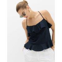 M&S Linen Cotton Blend Ruffle Cami Top Navy