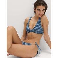 M&S Textured Checked Padded Scoop Neck Bikini Top Blue Mix