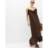 M&S Linen Cotton Blend Ruffle Maxi Dress Peat