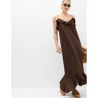 M&S Linen Cotton Blend Ruffle Maxi Dress Peat