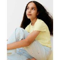 M&S Pointelle Brushed Pyjama Top (6-16 Yrs) Pale Yellow