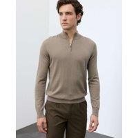 Autograph Pure Extra Fine Merino Wool Half Zip Jumper Sable