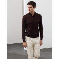 Autograph Pure Extra Fine Merino Wool Half Zip Jumper Teak