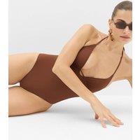 M&S Bead Detail Padded Halterneck Swimsuit Chestnut