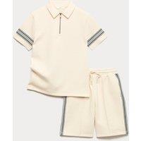 M&S 2 Piece Cotton Rich Polo & Short Set (6-16 Yrs) Ecru