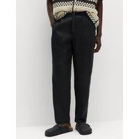 M&S Loose Fit Pure Linen Elasticated Waist Trousers Black