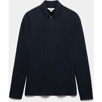 M&S Cotton Blend Ribbed Long Sleeve Polo Shirt Navy