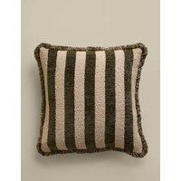 M&S Fringed Chenille Stripe Cushion Cover Green Mix