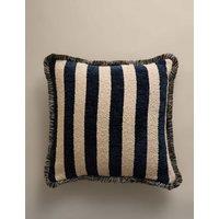 M&S Fringed Chenille Stripe Cushion Cover Navy Mix