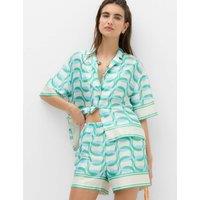 M&S Satin Printed Short Sleeve Beach Shirt Blue Mix