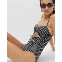 M&S Checked Cut Out Bandeau Swimsuit Black Mix