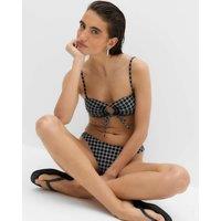 M&S Checked Tie Front Bandeau Bikini Top Black Mix