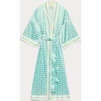 M&S Satin Printed Maxi Kaftan Dress Blue Mix