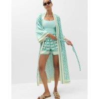 M&S Satin Printed Maxi Kaftan Dress Blue Mix