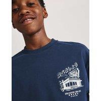 M&S Pure Cotton Pizza Diner Graphic T-Shirt (6-16 Yrs) Navy