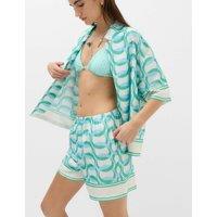 M&S Satin Printed Beach Shorts Blue Mix